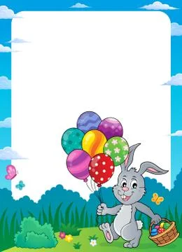 Easter bunny with balloons theme frame Illustrazione stock