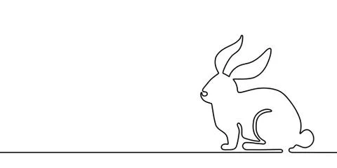 Easter bunny banner background in simple one line style with copy space in left Stock Illustration