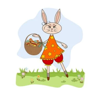 Easter bunny with a basket of easter eggs Stock Illustration