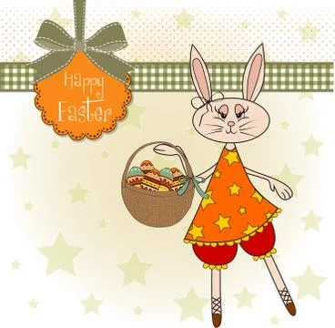 Easter bunny with a basket of easter eggs Illustrazione stock