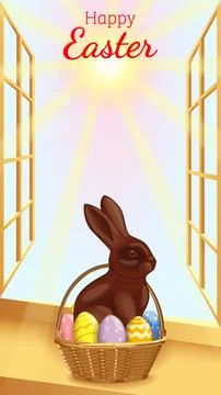 Easter bunny in basket with Easter eggs Stock Illustration