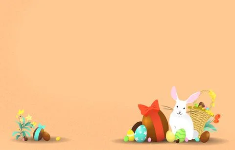 Easter bunny in a basket with eggs Stock Illustration