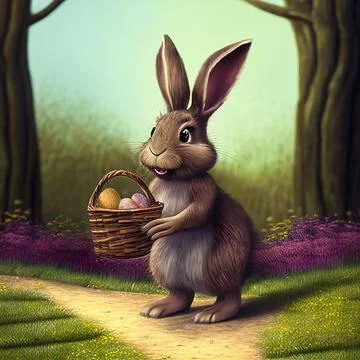 Easter bunny with a basket full of easter eggs Stock Illustration