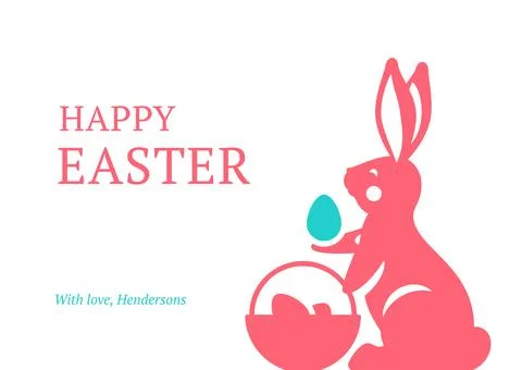 Easter bunny with basket full of painted chicken eggs greeting card design .. Stock Illustration