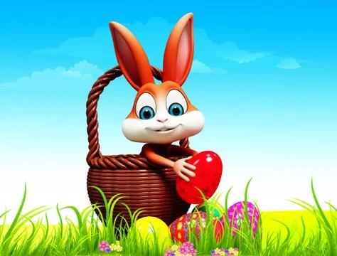 Easter bunny with basket Illustrazione stock