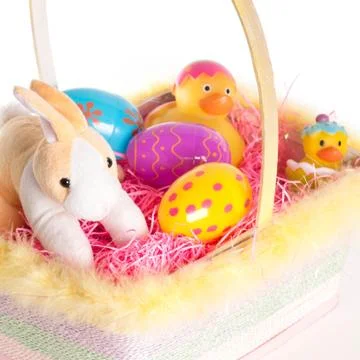Easter Bunny &amp; Basket Stock Photos
