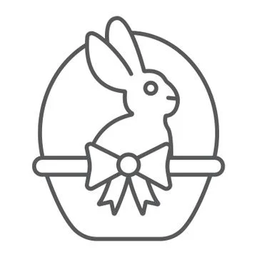 Easter bunny in basket thin line icon, easter and animal, rabbit sign, vector Stockillustratie