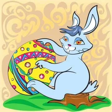 Easter bunny with big egg and brush Stock Illustration