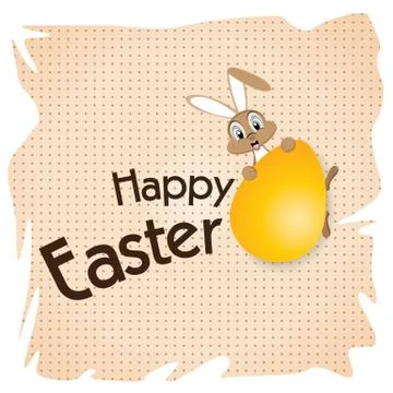 Easter bunny with Big gold egg on a white paper. Happy Easter Day. Stock Illustration