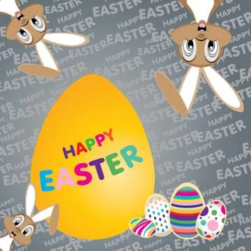 Easter bunny with Big yellow egg on a colorful background. Happy Easter Day. Stock Illustration