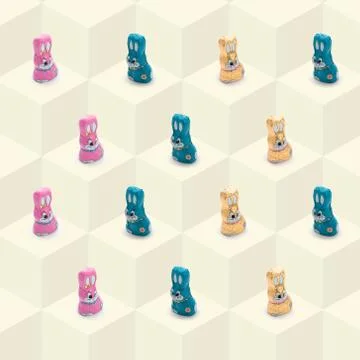 Easter bunny on a blocked cube background, Pattern, tile background, Stock Photos