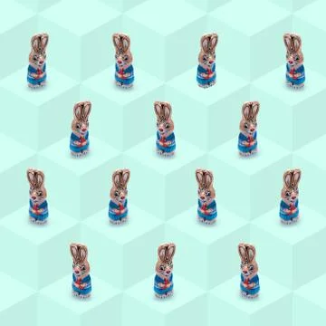 Easter bunny on a blocked cube background, Pattern, tile background 스톡 사진