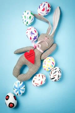 Easter bunny on a blue background Stock-Fotos