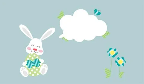 Easter Bunny Boy with egg under message cloud Stock Illustration