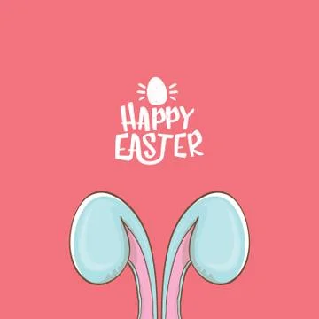 Easter bunny with calligraphic text happy easter isolated on pink background Stock Illustration