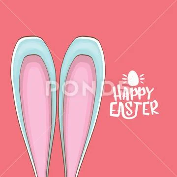 Easter bunny with calligraphic text happy easter isolated on pink background Stock Illustration