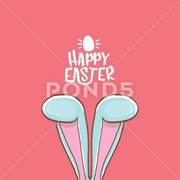 Easter bunny with calligraphic text happy easter isolated on pink background Stock Illustration