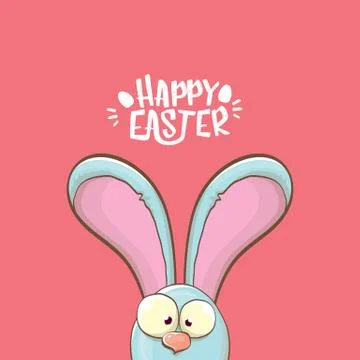 Easter bunny with calligraphic text happy easter isolated on pink background Stock Illustration