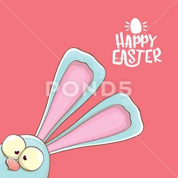 Easter bunny with calligraphic text happy easter isolated on pink background Stock Illustration