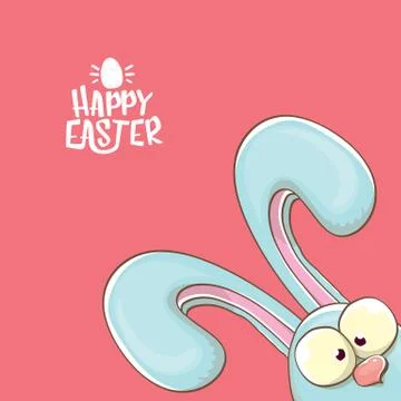 Easter bunny with calligraphic text happy easter isolated on pink background Stock Illustration