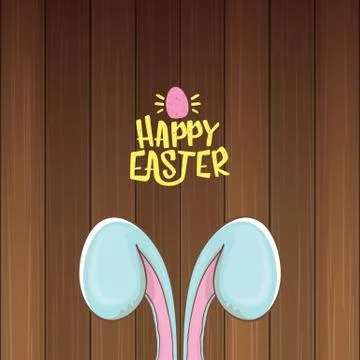 Easter bunny with calligraphic text happy easter isolated on wooned background Stock Illustration