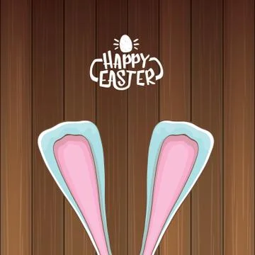 Easter bunny with calligraphic text happy easter isolated on wooned background Stock Illustration