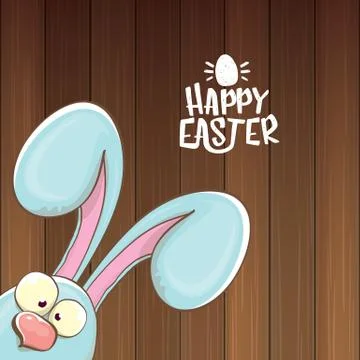 Easter bunny with calligraphic text happy easter isolated on wooned background Stock Illustration