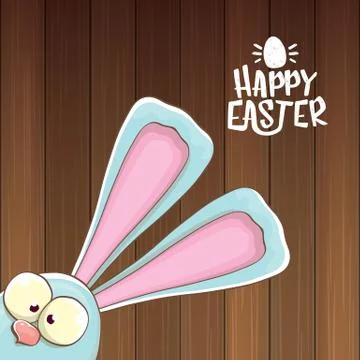 Easter bunny with calligraphic text happy easter isolated on wooned background Illustrazione stock