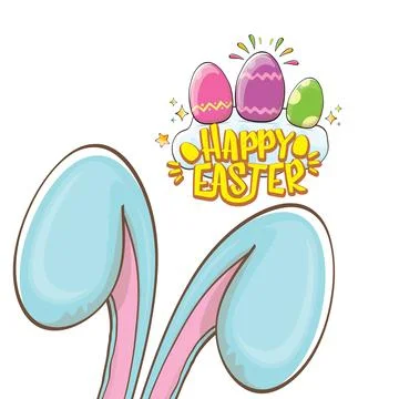 Easter bunny with calligraphic text happy easter isolated on white background Stock Illustration