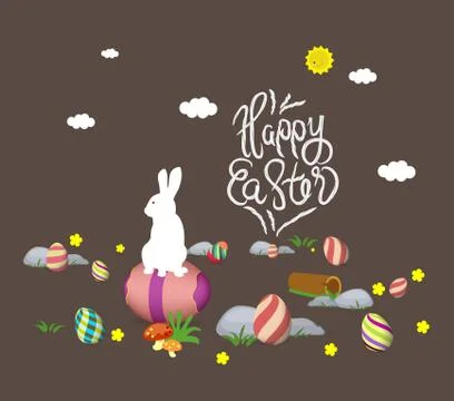 Easter bunny card. Happy easter with eggs Stock Illustration