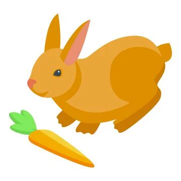 Easter bunny with carrot icon isometric vector. Cute rabbit 库存插图