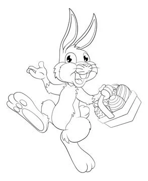 Easter Bunny Cartoon Rabbit With Eggs Basket Illustrazione stock