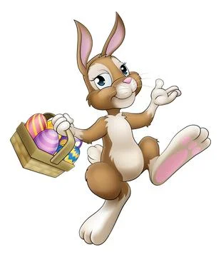 Easter Bunny Cartoon Rabbit With Eggs Basket イラスト素材