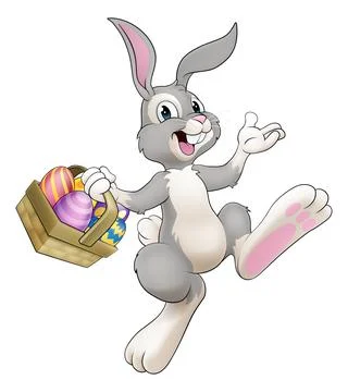 Easter Bunny Cartoon Rabbit With Eggs Basket Stock Illustration