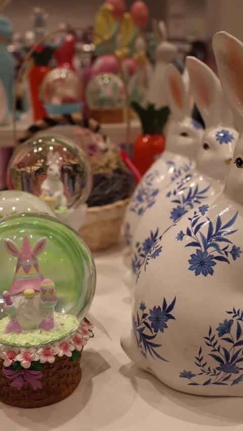 Easter bunny ceramic decor display Video stock 331812026