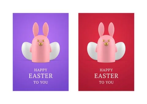 Easter bunny character chicken egg 3d greeting card set design element realis Stock Illustration