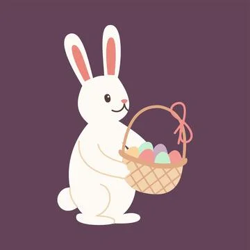 Easter bunny character vector flat cartoon style holiday illustration white Stock Illustration