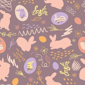 Easter bunny, chicken eggs and doodle with the inscription Easter. Festive Stock Illustration