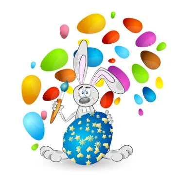 Easter bunny with colored eggs Stock Illustration