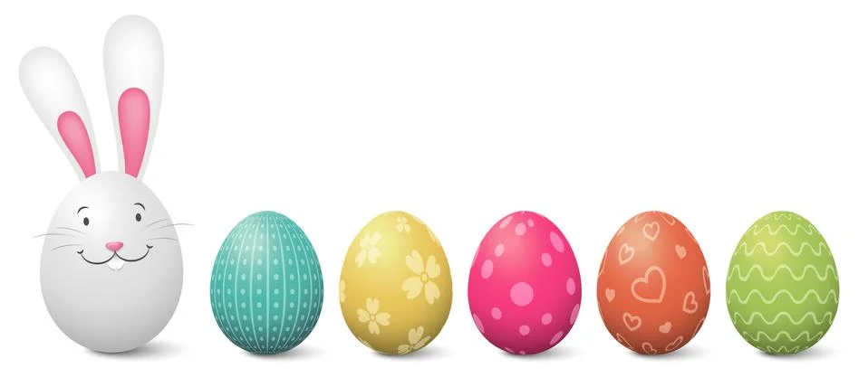 Easter bunny with colorful easter eggs vector isolated Stock Illustration