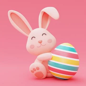 Easter bunny with colorful easter eggs isolated on pink background,happy east Stock Illustration