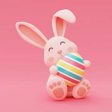 Easter bunny with colorful easter eggs isolated on pink background,happy east Stock Illustration