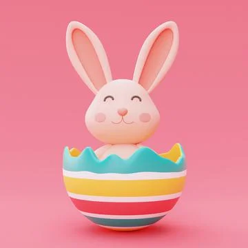 Easter bunny with colorful easter eggs isolated on pink background,happy east Stock Illustration
