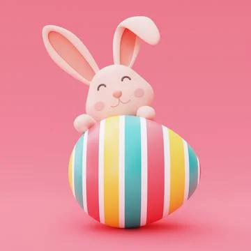 Easter bunny with colorful easter eggs isolated on pink background,happy east Stock Illustration