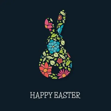 Easter bunny with colourful flowers. Vector Stock Illustration
