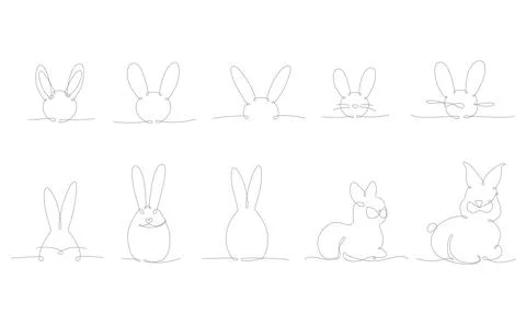 Easter bunny continues line hand draw pack elements. Vector stock illustration Illustrazione stock