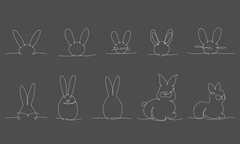 Easter bunny continues line hand draw pack elements. Vector stock illustration Illustrazione stock