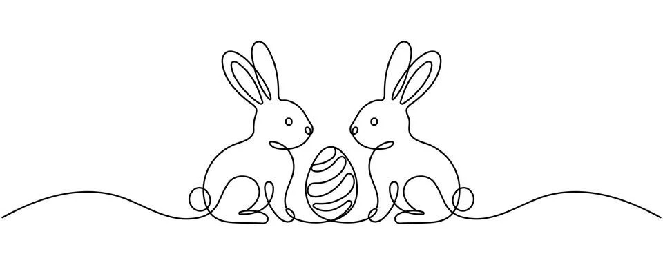 Easter bunny continuous one line drawing on white background. Bunny minimal.. Stock Illustration