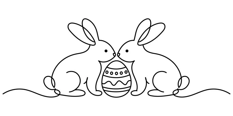 Easter bunny continuous one line drawing on white background. Bunny minimalis Stock Illustration