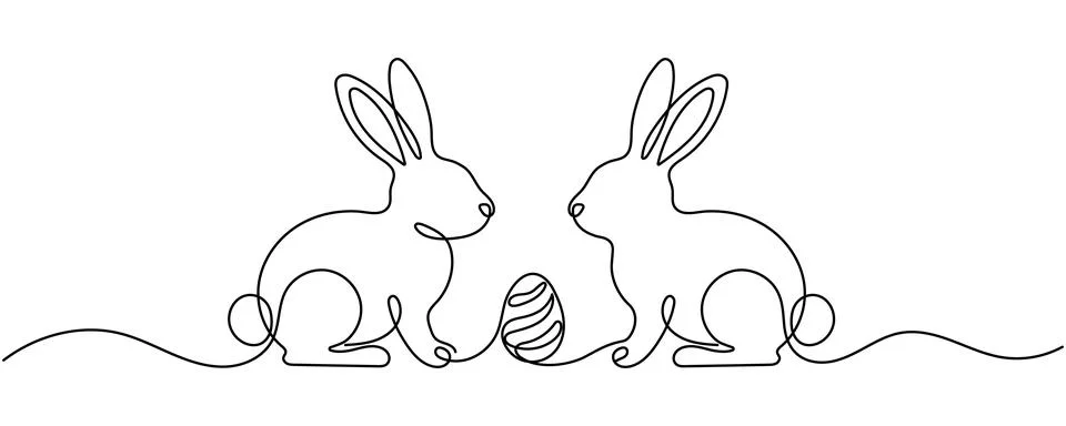 Easter bunny continuous one line drawing on white background. Bunny minimal.. Stock Illustration